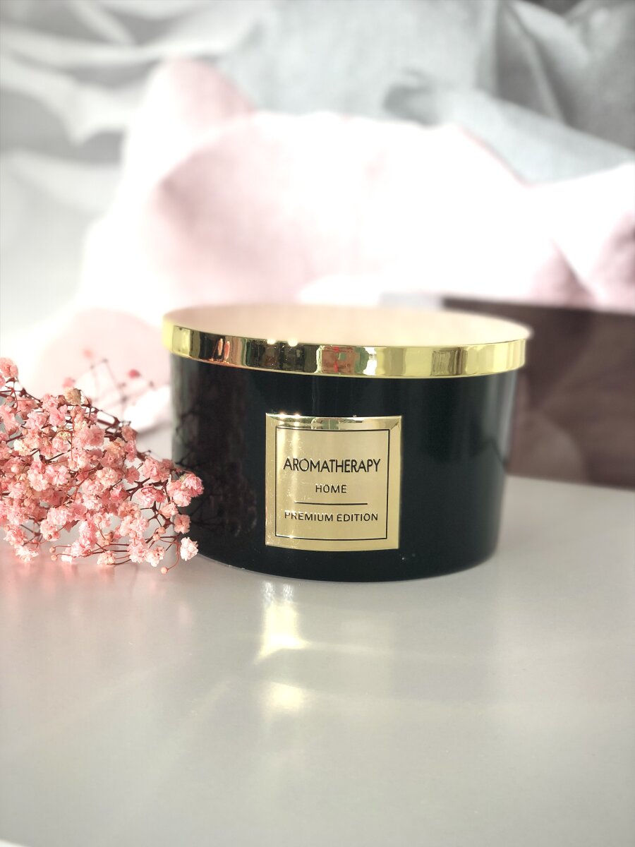 Aromatherapie Duftkerze im Glas, Home Edition, in Schwarz / Gold